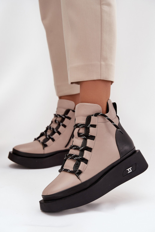 Peau Bottes pour femmes avec une plateforme réchauffer Artiker 55C0884 beige Peau Bottes pour femmes avec une plateforme réchauffer Artiker 55C0884 beige