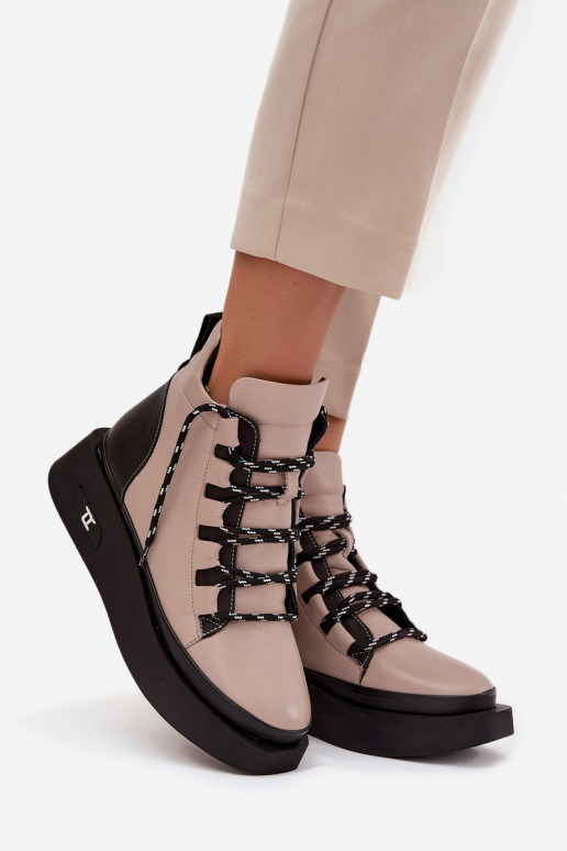 Leer Dameslaarzen met platform opInarmen Artiker 55C0884 beige Leer Dameslaarzen met platform opInarmen Artiker 55C0884 beige