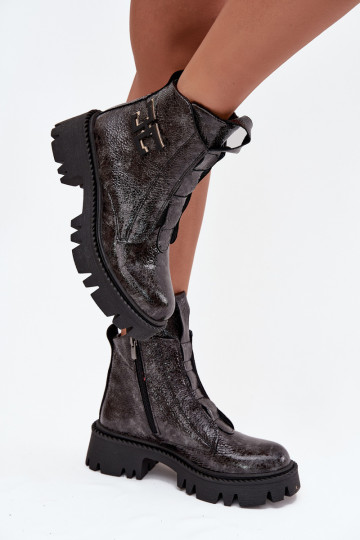 Peau avec effet vernis Bottes pour femmes avec des ornements réchauffer Artiker 57C2081 couleur grise