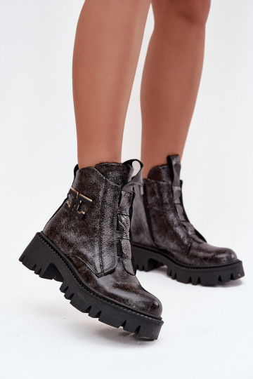 Peau avec effet vernis Bottes pour femmes avec des ornements réchauffer Artiker 57C2081 couleur grise 2