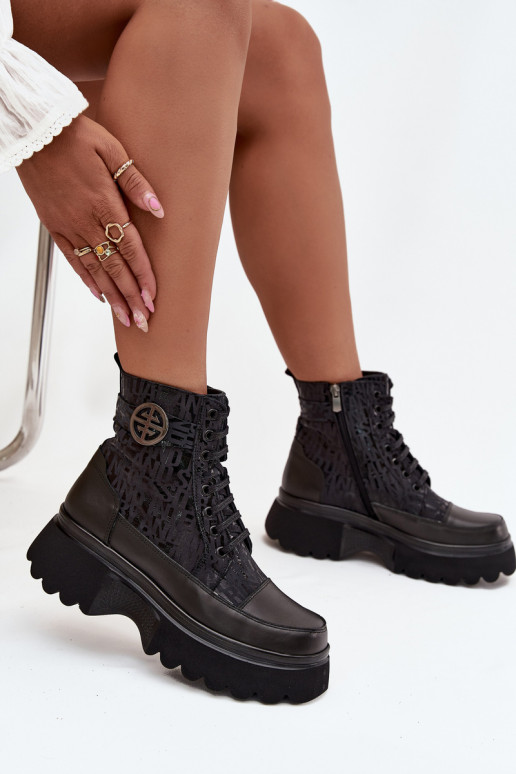 Leer Dameslaarzen met platform met geschriften I Ozdobnym Detalem Artiker 57C2273 zInart