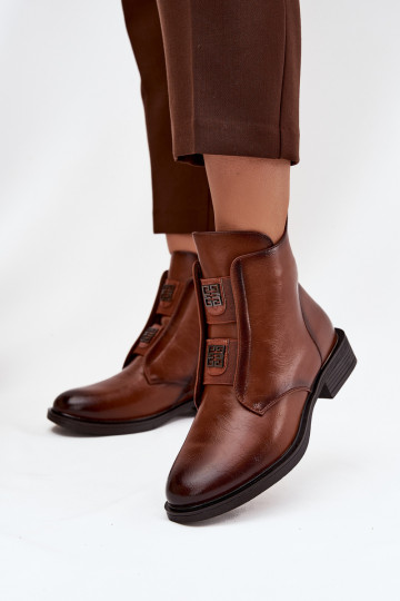 Bottes pour femmes réchauffer Sur un talon bas avec de beaux détails marron Tavressa 2