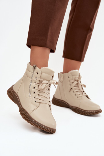 Bottes pour femmes réchauffer avec de la fourrure à l intérieur en cuir écologique beige Ulverina