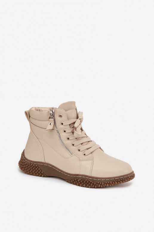 Bottes pour femmes réchauffer avec de la fourrure à l intérieur en cuir écologique beige Ulverina