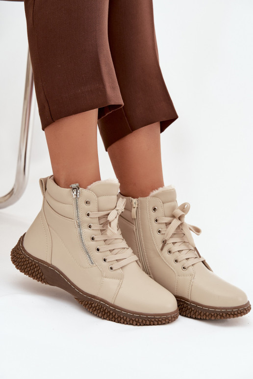 Damenstiefel sich Zuarm laufen mit Fell innen aus Öko-Leder Beige Ulverina