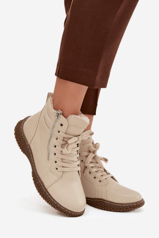 Damenstiefel sich Zuarm laufen mit Fell innen aus Öko-Leder Beige Ulverina