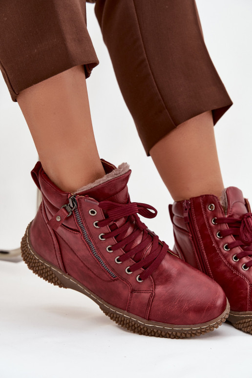 Damenstiefel sich Zuarm laufen mit Fell innen aus Öko-Leder Burgund Ulverina