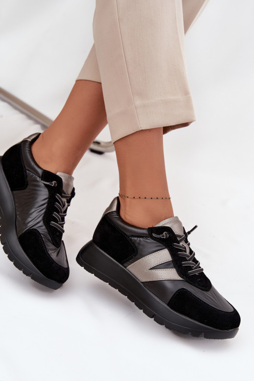 Sneakers Stilvollllschuhe Feminin mit einer Plattform Vinceza 58561 schZuarze Farbe