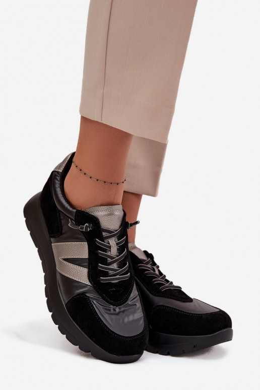 Sneakers Stilvollllschuhe Feminin mit einer Plattform Vinceza 58561 schZuarze Farbe