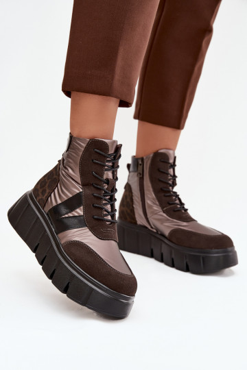 Dames warme enkellaarzen met platform Vinceza 58562 bruine kleur