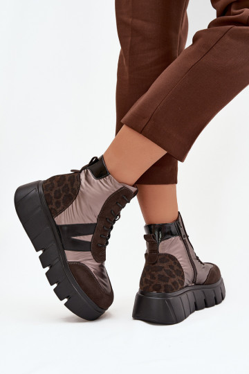 Dames warme enkellaarzen met platform Vinceza 58562 bruine kleur 2