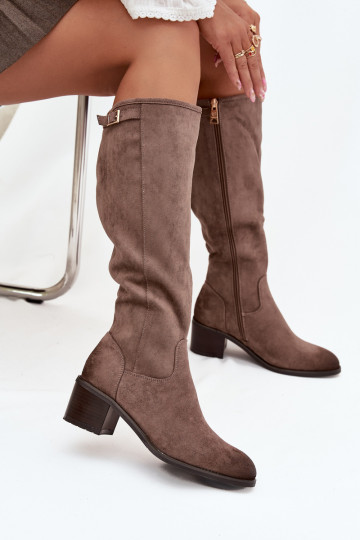 INarme laarzen met hakken met gouden gespen Vinceza 58589 beige 2