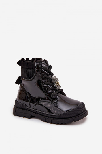 avec effet vernis Bottes Puéril réchaufferPrzypinką Nounours couleur noire Fionessa