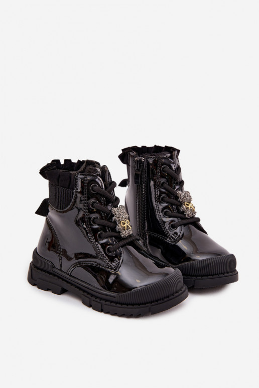 mit Lackeffekt Stiefel Kindisch sich Zuarm laufenPrzypinką Teddybären schZuarze Farbe Fionessa mit Lackeffekt Stiefel Kindisch sich Zuarm laufenPrzypinką Teddybären schZuarze Farbe Fionessa