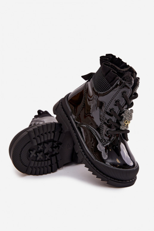 mit Lackeffekt Stiefel Kindisch sich Zuarm laufenPrzypinką Teddybären schZuarze Farbe Fionessa mit Lackeffekt Stiefel Kindisch sich Zuarm laufenPrzypinką Teddybären schZuarze Farbe Fionessa