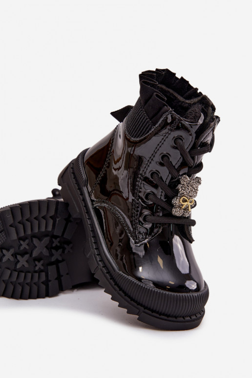 avec effet vernis Bottes Puéril réchaufferPrzypinką Nounours couleur noire Fionessa