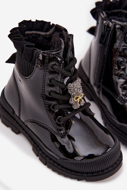 avec effet vernis Bottes Puéril réchaufferPrzypinką Nounours couleur noire Fionessa