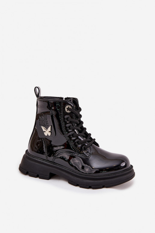 sich Zuarm laufen Stiefel Kindisch Zum Schloss mit Lackeffekt schZuarze Farbe Alverina