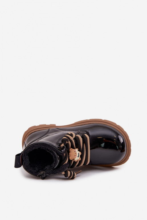 réchauffer Bottes Puéril avec effet vernisPrzypinką Nounours couleur noire Jovellea