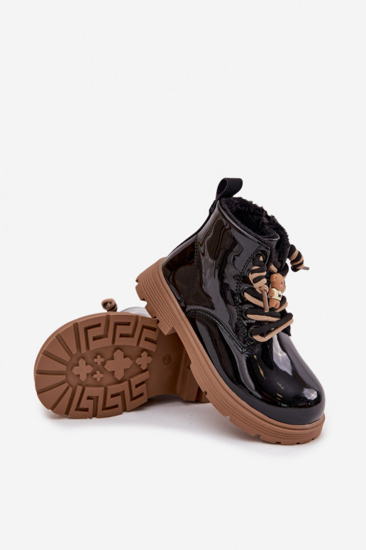 réchauffer Bottes Puéril avec effet vernisPrzypinką Nounours couleur noire Jovellea