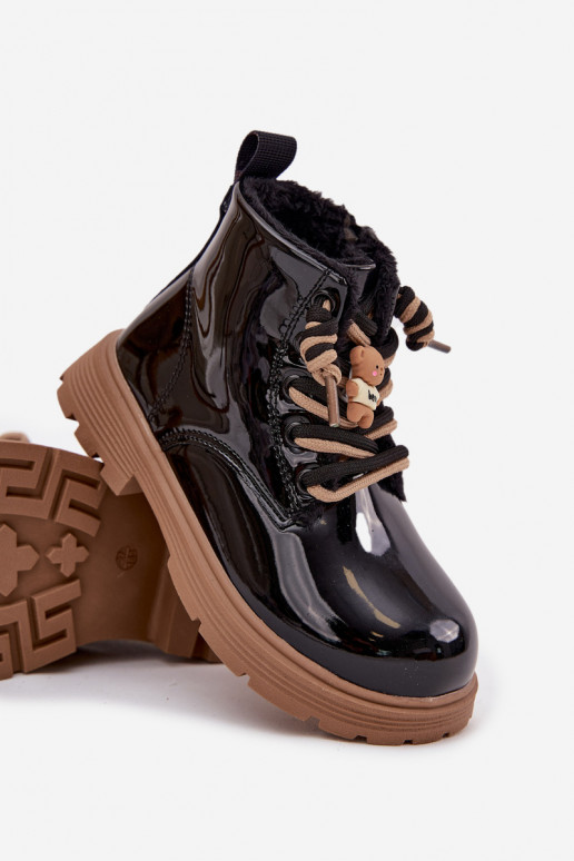 réchauffer Bottes Puéril avec effet vernisPrzypinką Nounours couleur noire Jovellea