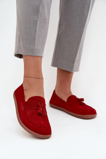 Leer Suède mocassins Typu Barefoot Zazoo 322 rood 2