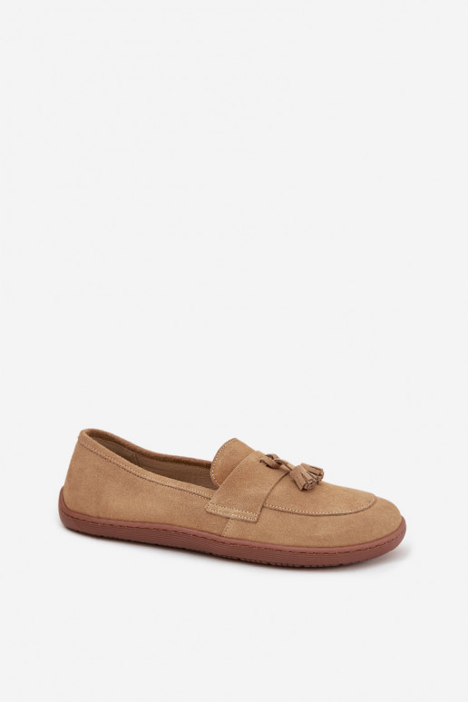 Leer Suède mocassins Typu Barefoot Zazoo 322 beige