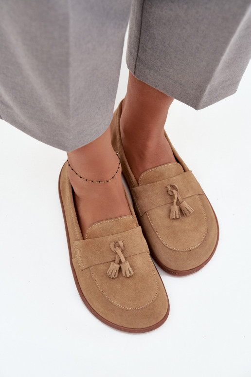 Leer Suède mocassins Typu Barefoot Zazoo 322 beige