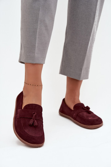 Leren suède mocassins "Barefoot" type Zazoo 322 bordeaux kleur 2