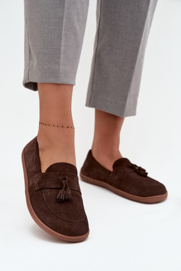 Leren suède mocassins "Barefoot" type Zazoo 322 chocolade kleur