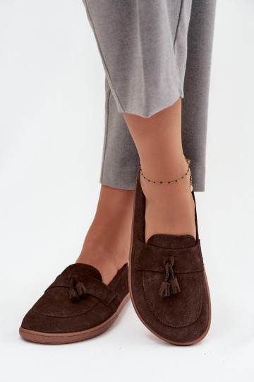 Leren suède mocassins "Barefoot" type Zazoo 322 chocolade kleur 2