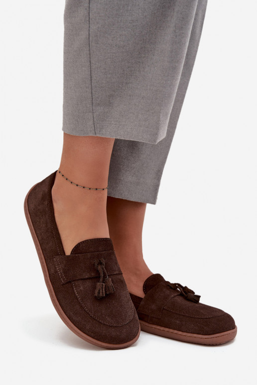 Leer Suède mocassins Typu Barefoot Zazoo 322 CzekoladoIne