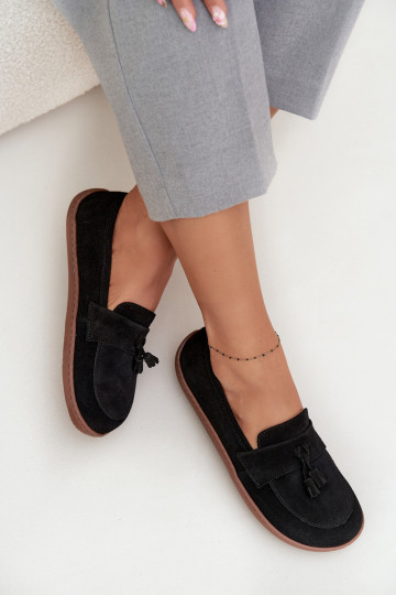 Leren suède mocassins "Barefoot" type Zazoo 322 zwarte kleur