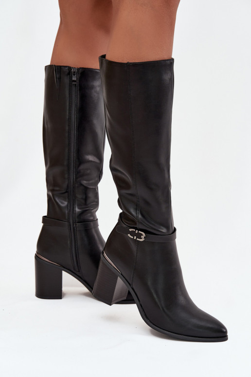 Stijlvolle laarzen opInarmen met hakken met gespen Sergio Leone KZ25738 zInart Stijlvolle laarzen opInarmen met hakken met gespen Sergio Leone KZ25738 zInart