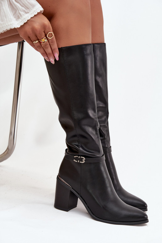 Bottes longues élégantes réchauffer avec des talons avec boucles Sergio Leone KZ25738 couleur noire Bottes longues élégantes réchauffer avec des talons avec boucles Sergio Leone KZ25738 couleur noire