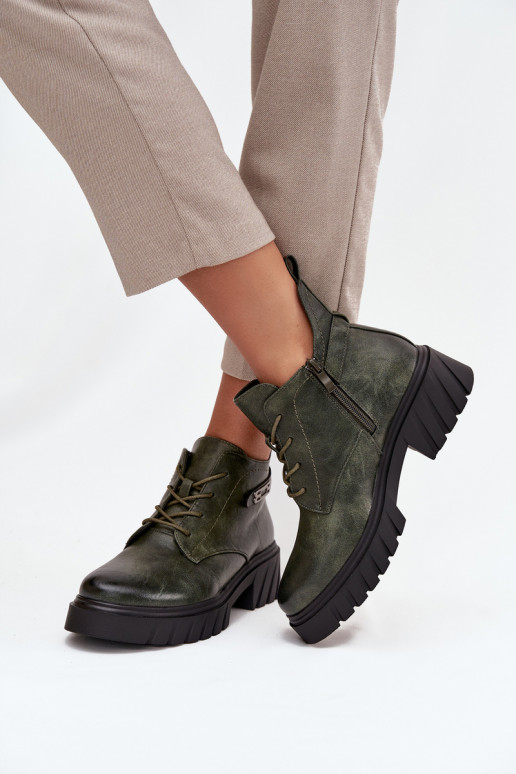 Niedrig sich Zuarm laufen Damenstiefel Klocke mit verzierten Absätzen Khaki-Farbe-Farbe Therisse