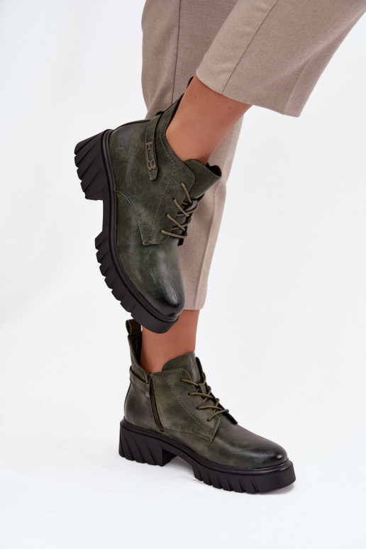 Niedrig sich Zuarm laufen Damenstiefel Klocke mit verzierten Absätzen Khaki-Farbe-Farbe Therisse