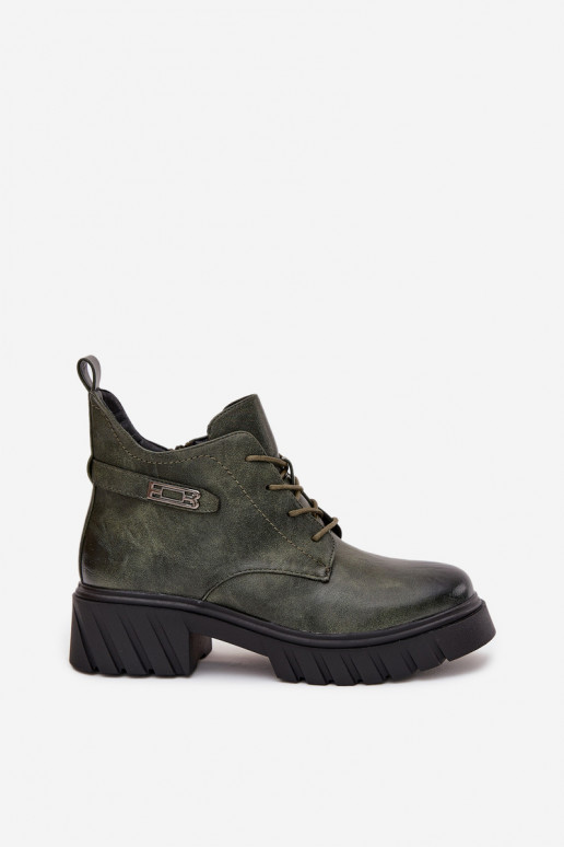 Niedrig sich Zuarm laufen Damenstiefel Klocke mit verzierten Absätzen Khaki-Farbe-Farbe Therisse