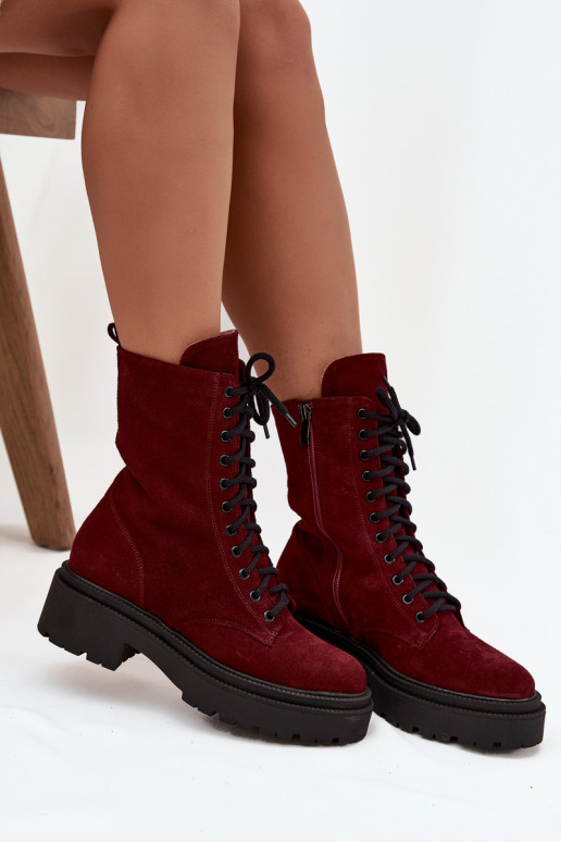 Bottines de travail FémininActivéturalnego en daim réchauffer Zazoo 4213 Bourgogne