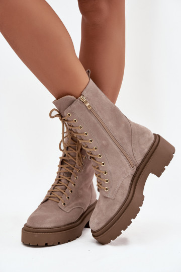 Bottines de travail FémininActivéturalnego en daim réchauffer Zazoo 4213 beige 2