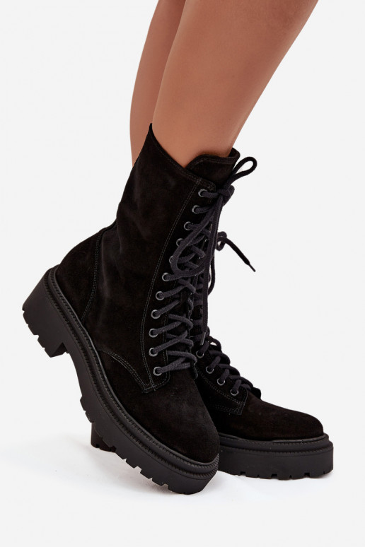 Bottines de travail FémininActivéturalnego en daim réchauffer Zazoo 4213 couleur noire