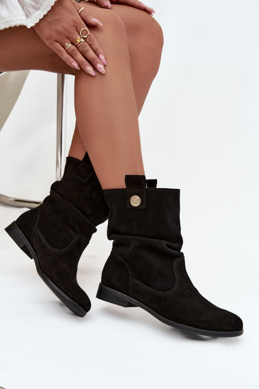 Peau Chaussures en daim Féminin Avec des volants réchauffer Zazoo 4210 couleur noire