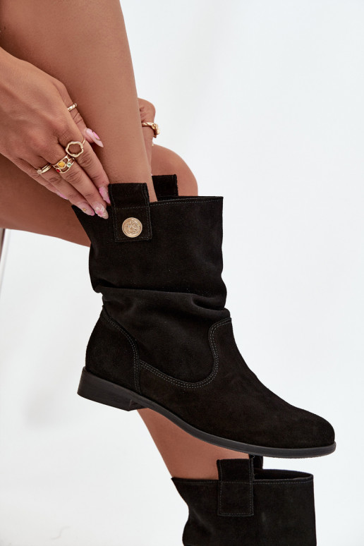 Peau Chaussures en daim Féminin Avec des volants réchauffer Zazoo 4210 couleur noire