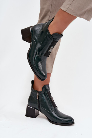 Haut mit Lackeffekt Stiefel Klocke Mit Dekorationen Detalem sich Zuarm laufen Zazoo 60560 Khaki-Farbe-Farbe
