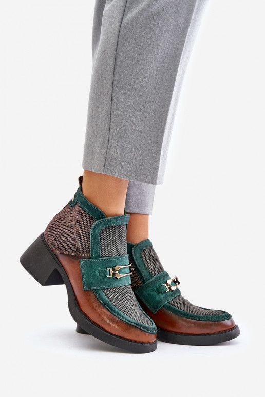 Haut Damenstiefel Auf massiven Absätzen mit Ornamenten Es mussciejka A6747-29 braun-grüne Farbe Haut Damenstiefel Auf massiven Absätzen mit Ornamenten Es mussciejka A6747-29 braun-grüne Farbe