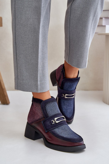 Peau Bottes pour femmes Sur des talons massifs avec des ornements Il fautciejka A6747-23 BourgogneÀo-bleu foncé