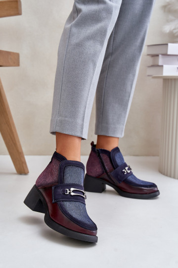 Peau Bottes pour femmes Sur des talons massifs avec des ornements Il fautciejka A6747-23 BourgogneÀo-bleu foncé 2