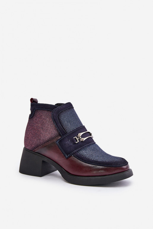 Peau Bottes pour femmes Sur des talons massifs avec des ornements Il fautciejka A6747-23 BourgogneÀo-bleu foncé Peau Bottes pour femmes Sur des talons massifs avec des ornements Il fautciejka A6747-23 BourgogneÀo-bleu foncé