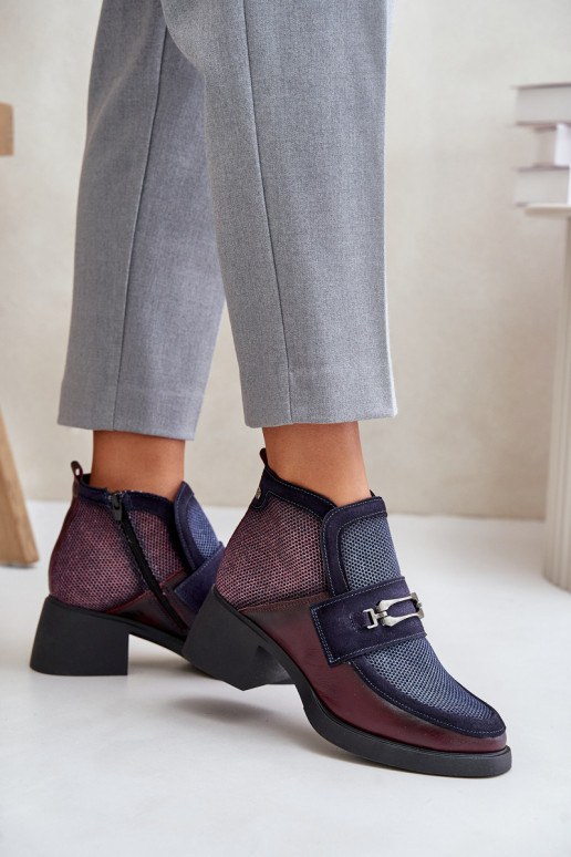 Peau Bottes pour femmes Sur des talons massifs avec des ornements Il fautciejka A6747-23 BourgogneÀo-bleu foncé Peau Bottes pour femmes Sur des talons massifs avec des ornements Il fautciejka A6747-23 BourgogneÀo-bleu foncé