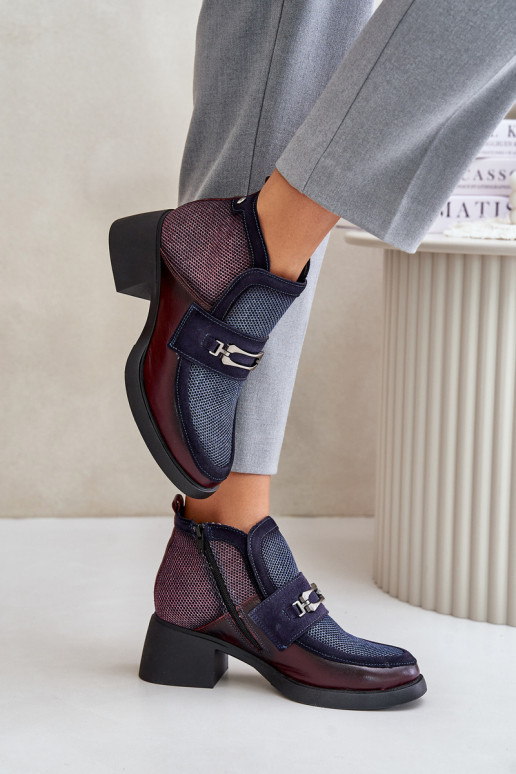 Peau Bottes pour femmes Sur des talons massifs avec des ornements Il fautciejka A6747-23 BourgogneÀo-bleu foncé Peau Bottes pour femmes Sur des talons massifs avec des ornements Il fautciejka A6747-23 BourgogneÀo-bleu foncé